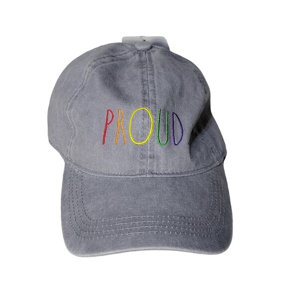 Rae Dunn Grey PROUD Rainbow Embroidered Cotton Hat NWT - Picture 1 of 8
